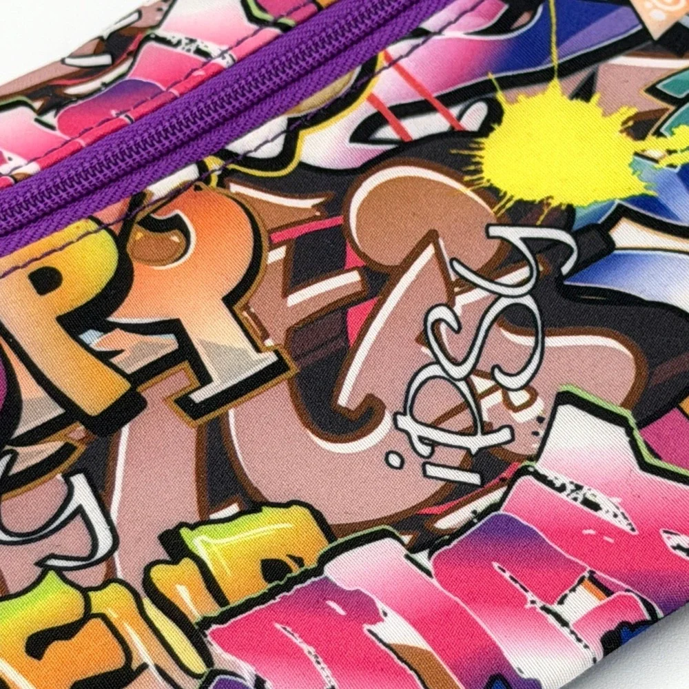 Ipsy Graffiti Print Makeup Bag Cosmetic Pouch Purple Zipper Street Art Style
